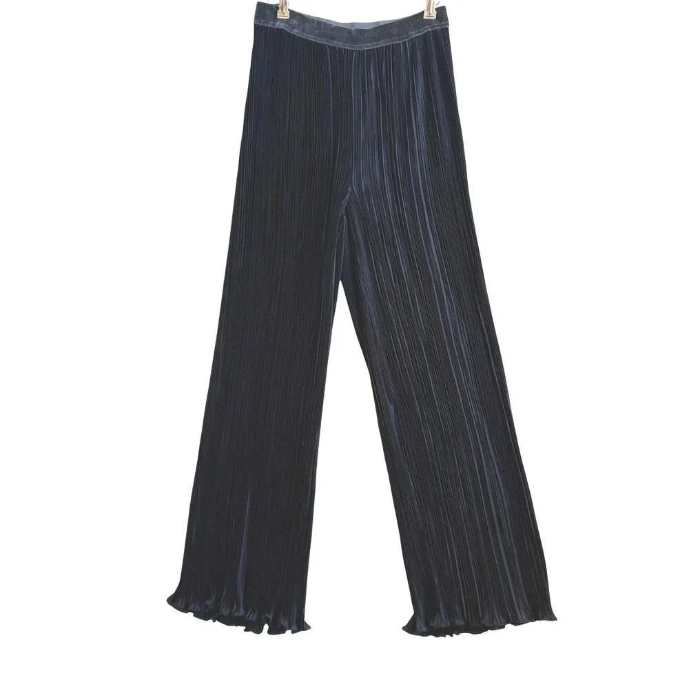Scotch & Soda Womens Navy Blue Pleated Wide Leg Pants Velvet Waistband Size M